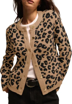 Women Leopard Print Cardigans Button Down Open Front Sweater Cheetah Knit Fall Clothes Long Sleeve Coats Outwear