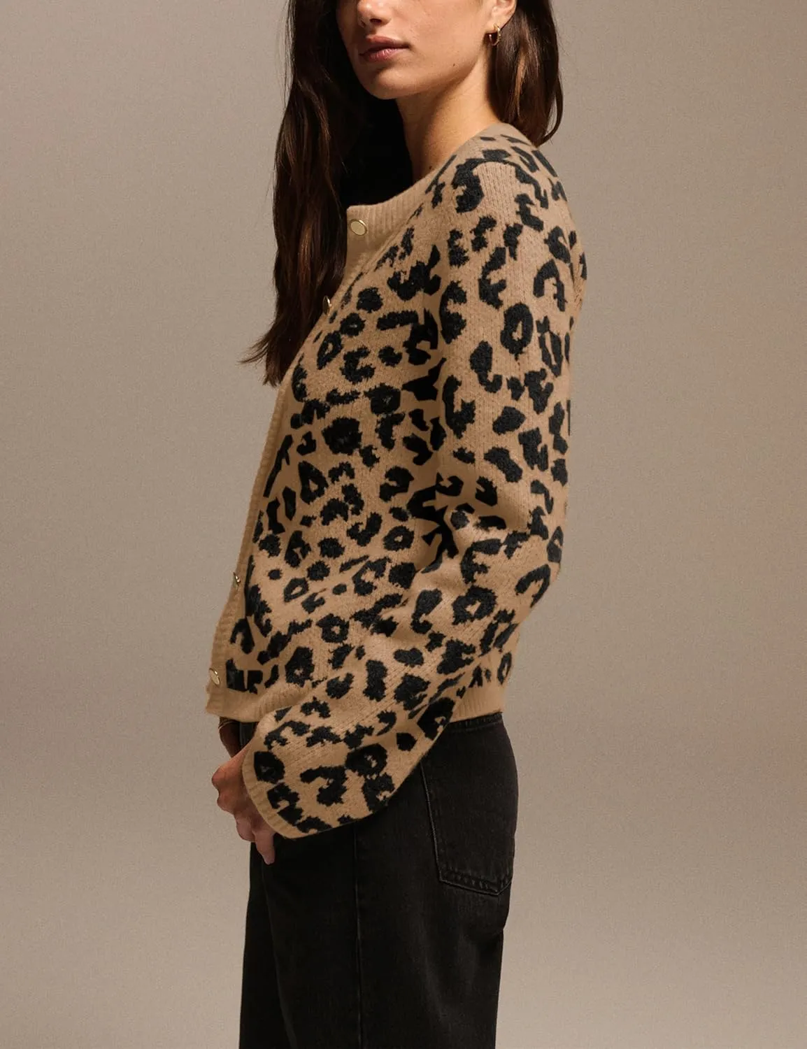 Women Leopard Print Cardigans Button Down Open Front Sweater Cheetah Knit Fall Clothes Long Sleeve Coats Outwear