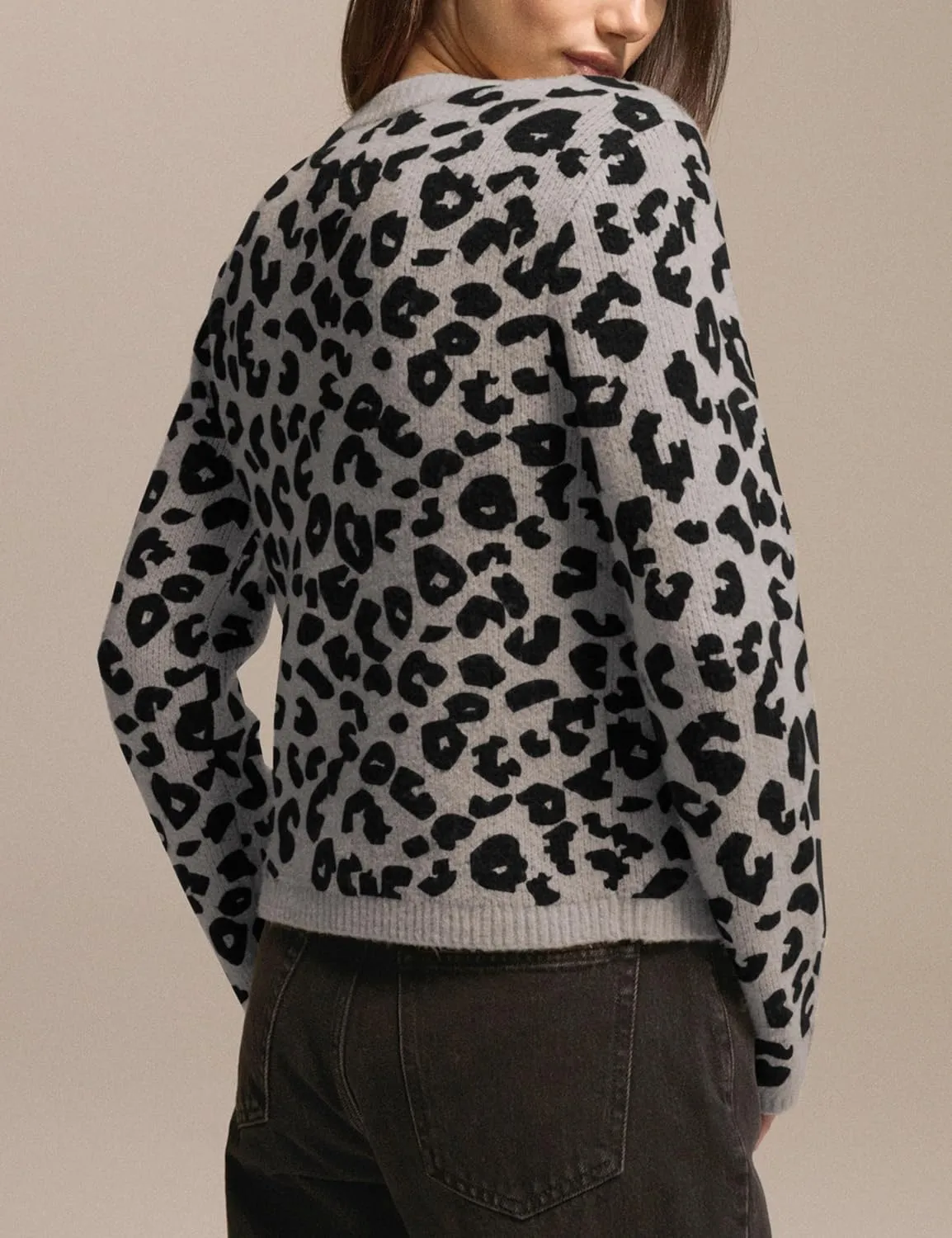 Women Leopard Print Cardigans Button Down Open Front Sweater Cheetah Knit Fall Clothes Long Sleeve Coats Outwear