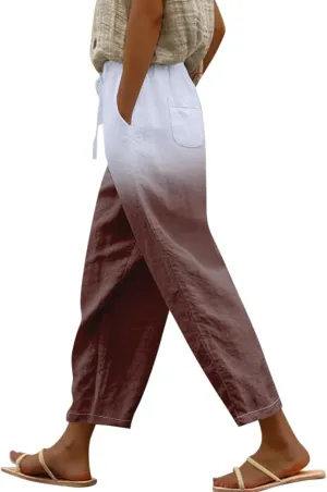 Women Linen Pants Loose Pocket Casual Cotton and Linen Pants Flowy Wide Leg Beach Trousers with Pockets Linen Capris