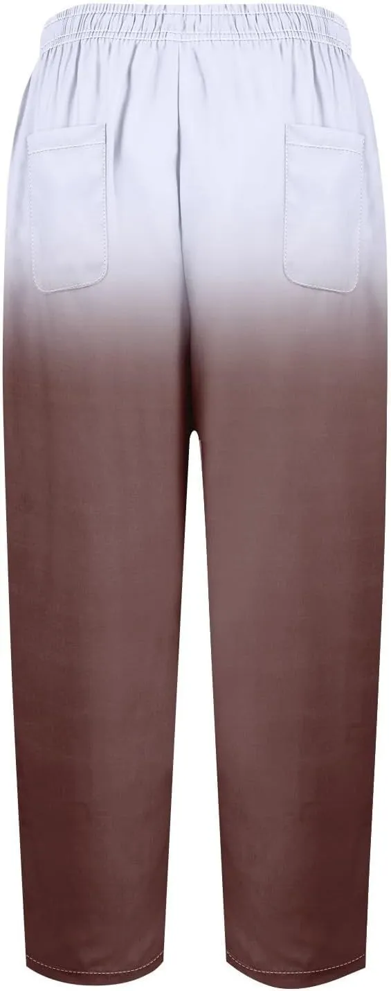 Women Linen Pants Loose Pocket Casual Cotton and Linen Pants Flowy Wide Leg Beach Trousers with Pockets Linen Capris