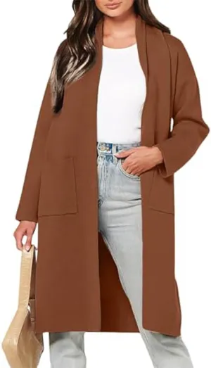 Women Long Cardigans Outwear Coat Slouchy Wool Open Front Sweater Coat with Pockets Sweaters Jackets Trench Clothes
