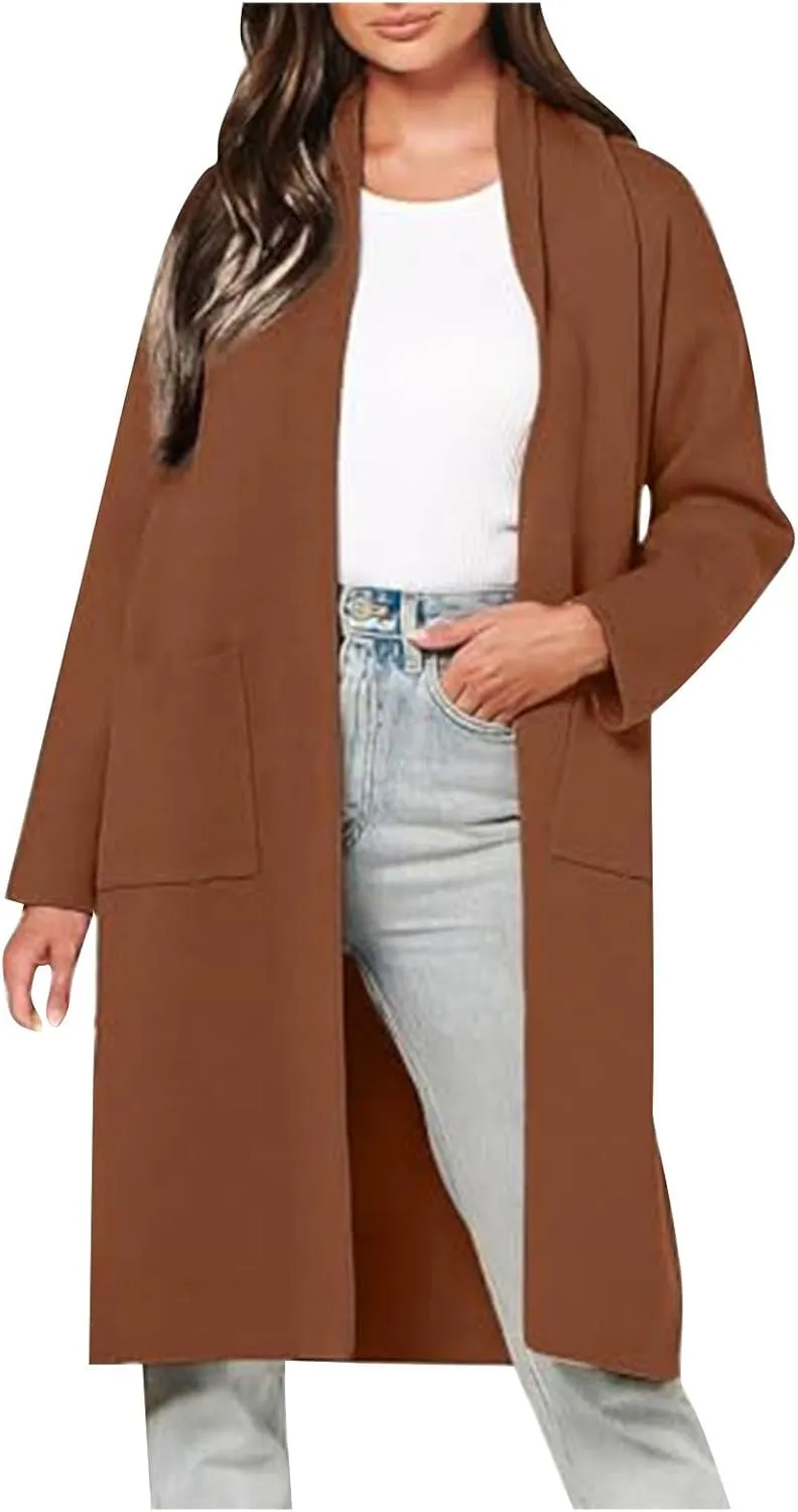 Women Long Cardigans Outwear Coat Slouchy Wool Open Front Sweater Coat with Pockets Sweaters Jackets Trench Clothes