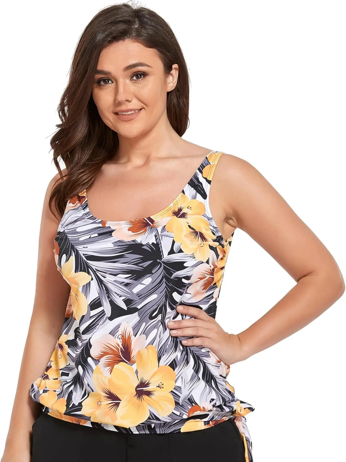 Women Plus Size Tankini Top Printed Swimwear Bathing Suit Tank Top(No Bottom)