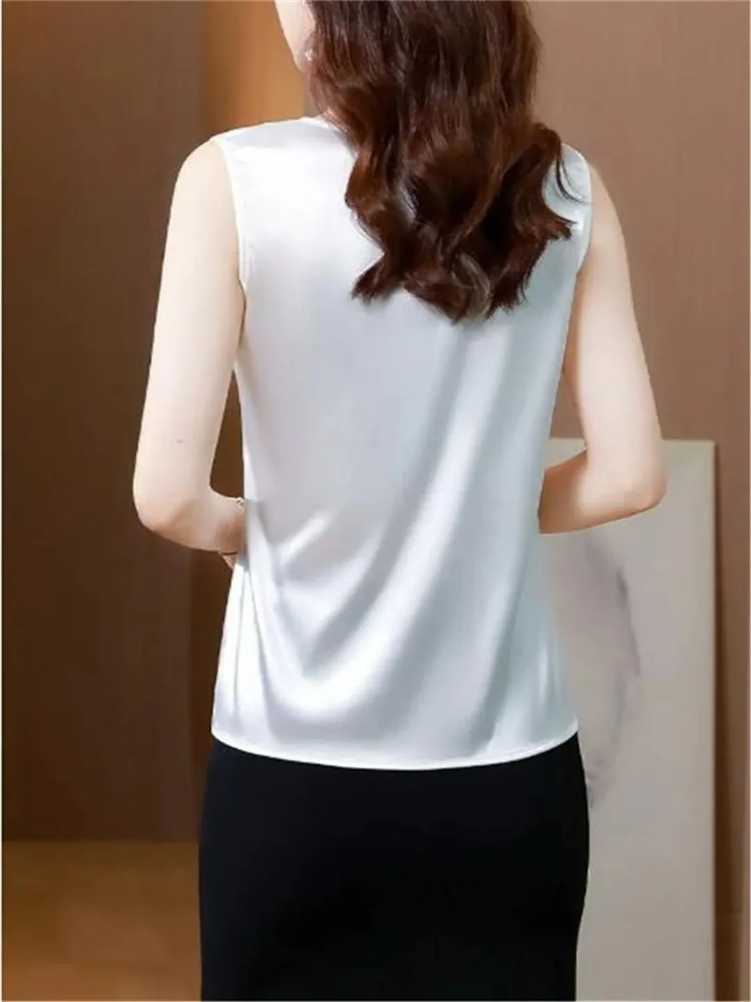 Women Satin Sleeveless Top Mesh Cut-Out Lace Camisole Vest Summer Sexy Tank Top