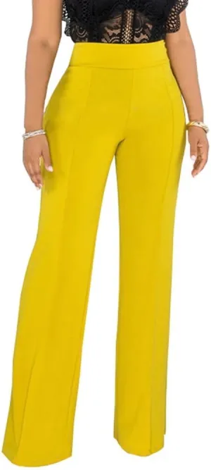 Women Stretchy Straight Leg Dress Pants Comfy Solid Classic High Waisted Wide Leg Long Bootcut Pant Slacks Work Office
