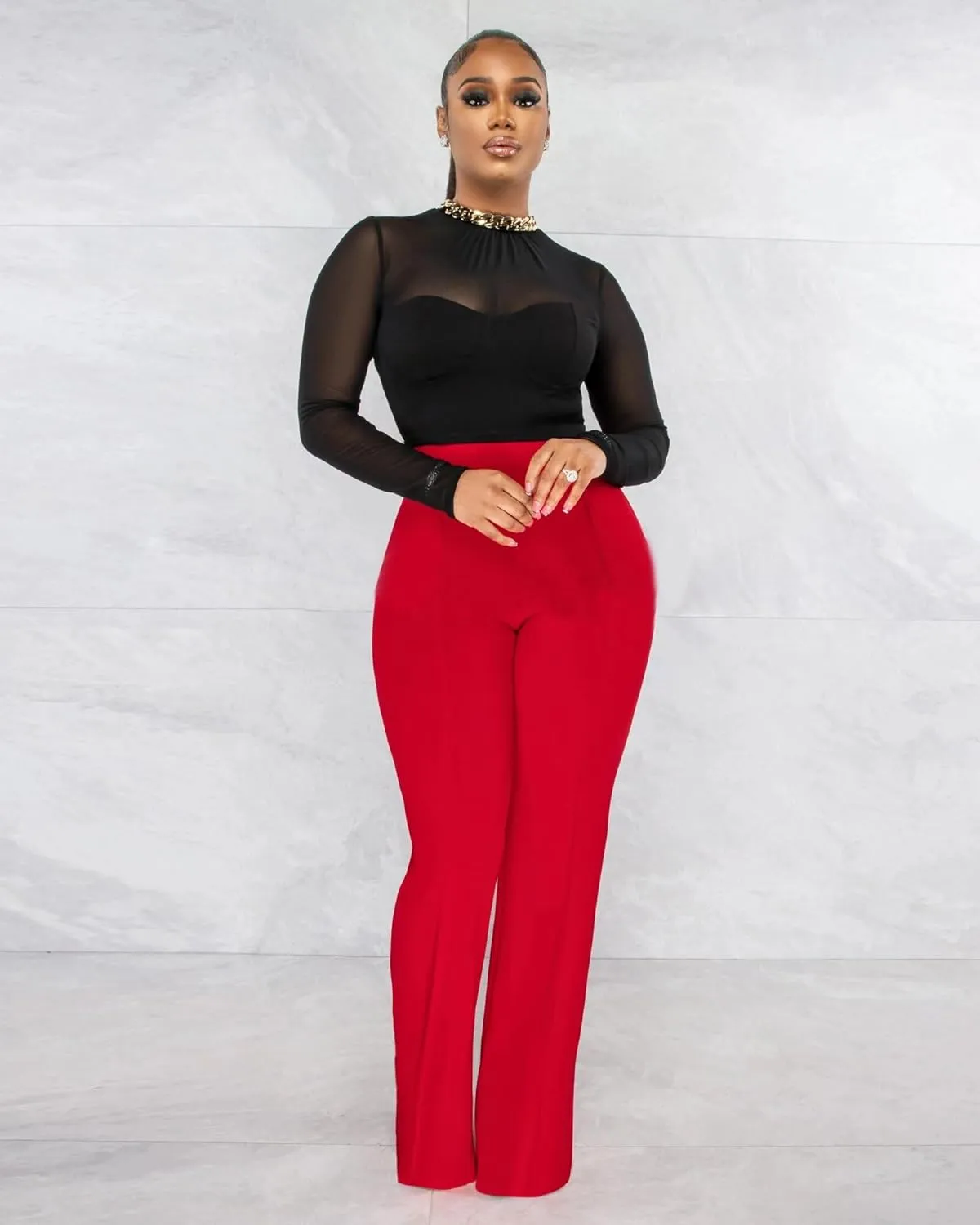 Women Stretchy Straight Leg Dress Pants Comfy Solid Classic High Waisted Wide Leg Long Bootcut Pant Slacks Work Office
