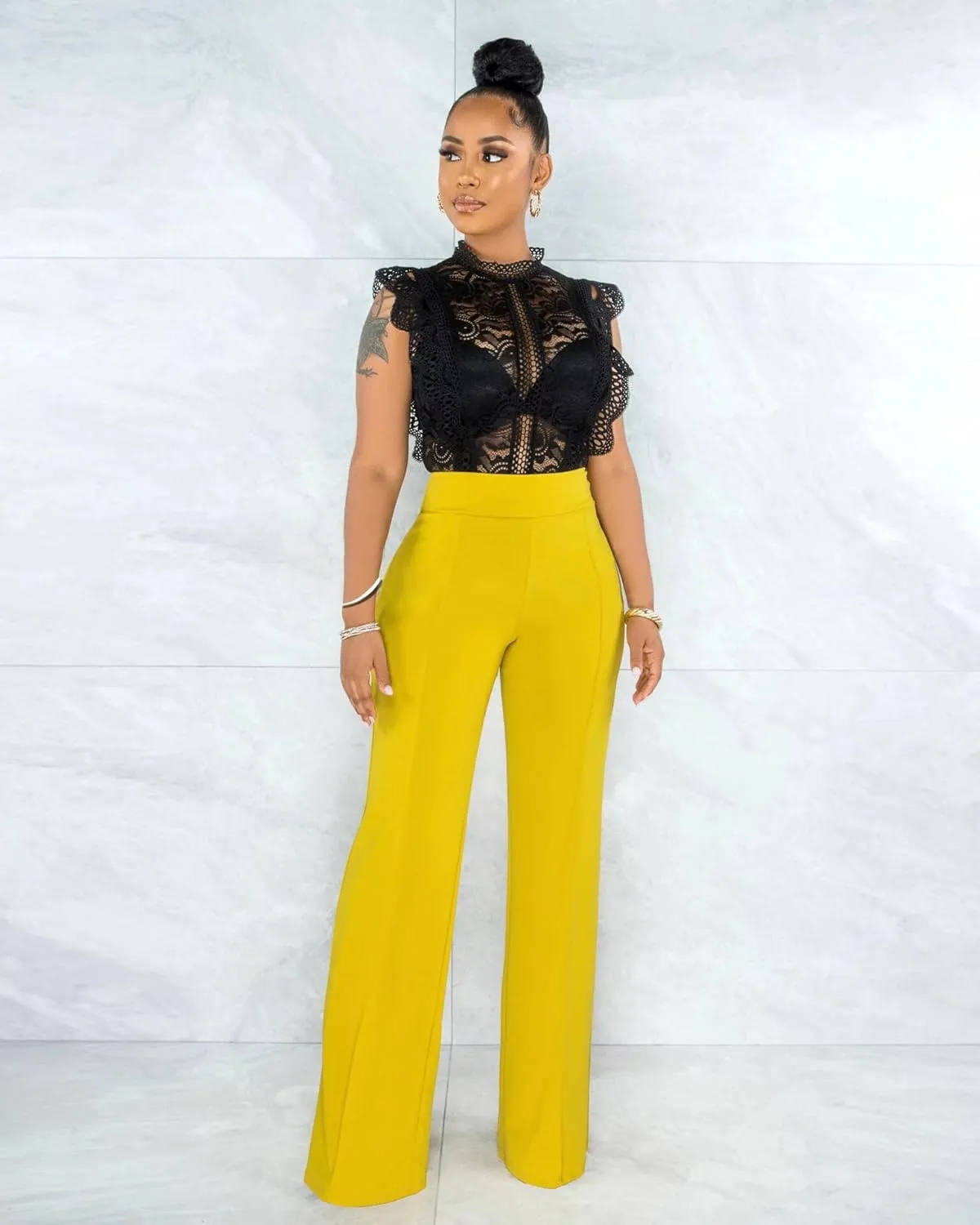 Women Stretchy Straight Leg Dress Pants Comfy Solid Classic High Waisted Wide Leg Long Bootcut Pant Slacks Work Office