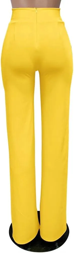 Women Stretchy Straight Leg Dress Pants Comfy Solid Classic High Waisted Wide Leg Long Bootcut Pant Slacks Work Office