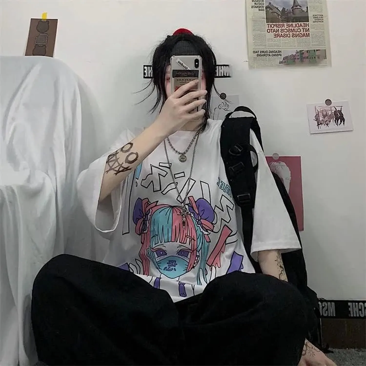 Women Summer Gothic T-Shirt Anime Aesthetic Print Harajuku Fashion Casual Tops