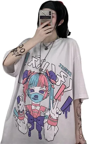 Women Summer Gothic T-Shirt Anime Aesthetic Print Harajuku Fashion Casual Tops