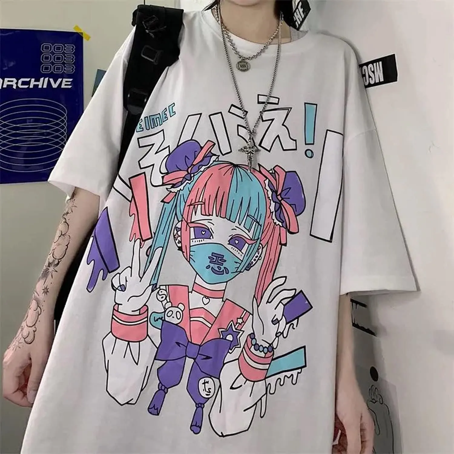 Women Summer Gothic T-Shirt Anime Aesthetic Print Harajuku Fashion Casual Tops
