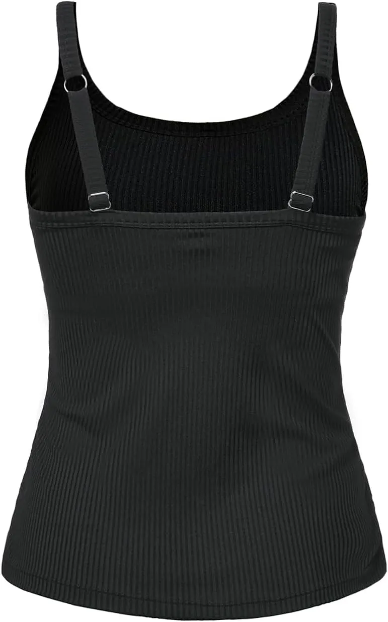 Women Tankini Top Only - Tummy Control Bathing Suit Top Ribbed Swim Tank No Bottom 2025