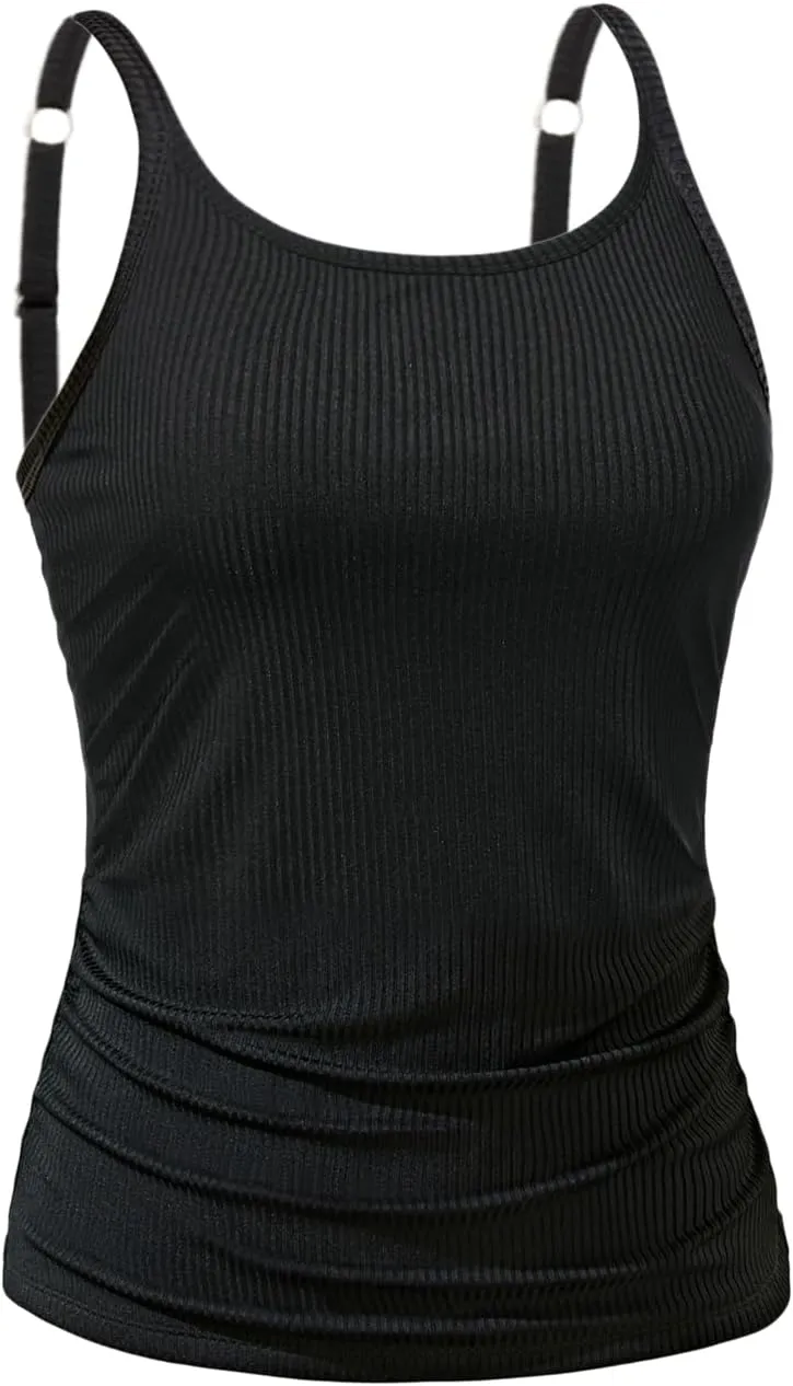 Women Tankini Top Only - Tummy Control Bathing Suit Top Ribbed Swim Tank No Bottom 2025