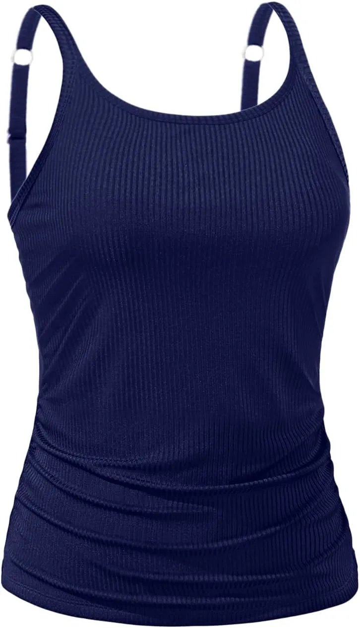 Women Tankini Top Only - Tummy Control Bathing Suit Top Ribbed Swim Tank No Bottom 2025