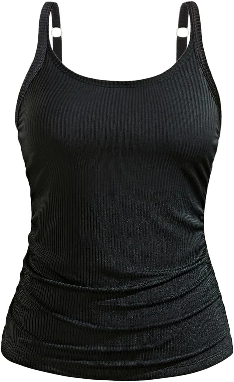 Women Tankini Top Only - Tummy Control Bathing Suit Top Ribbed Swim Tank No Bottom 2025