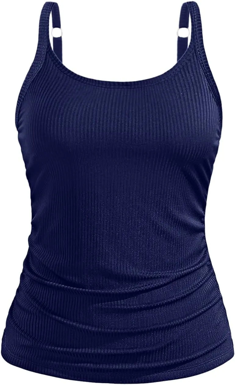 Women Tankini Top Only - Tummy Control Bathing Suit Top Ribbed Swim Tank No Bottom 2025