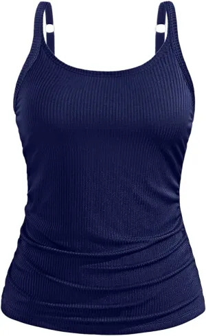 Women Tankini Top Only - Tummy Control Bathing Suit Top Ribbed Swim Tank No Bottom 2025