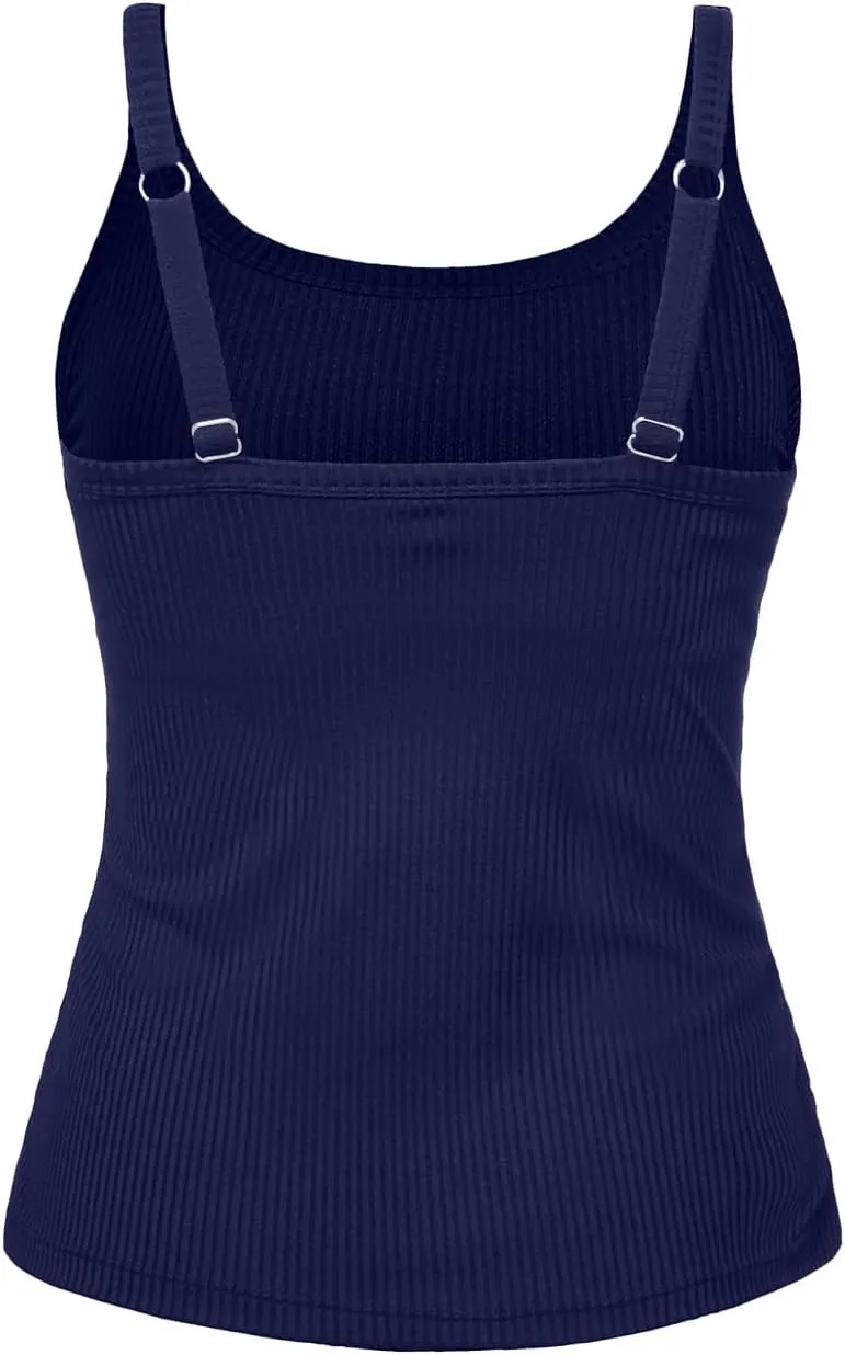 Women Tankini Top Only - Tummy Control Bathing Suit Top Ribbed Swim Tank No Bottom 2025