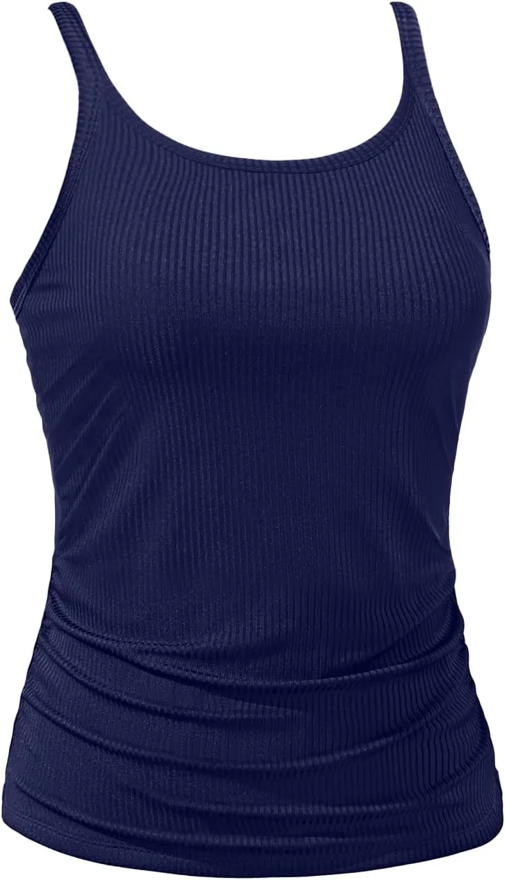 Women Tankini Top Only - Tummy Control Bathing Suit Top Ribbed Swim Tank No Bottom 2025