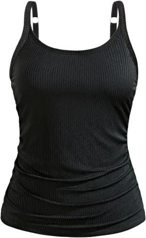 Women Tankini Top Only - Tummy Control Bathing Suit Top Ribbed Swim Tank No Bottom 2025