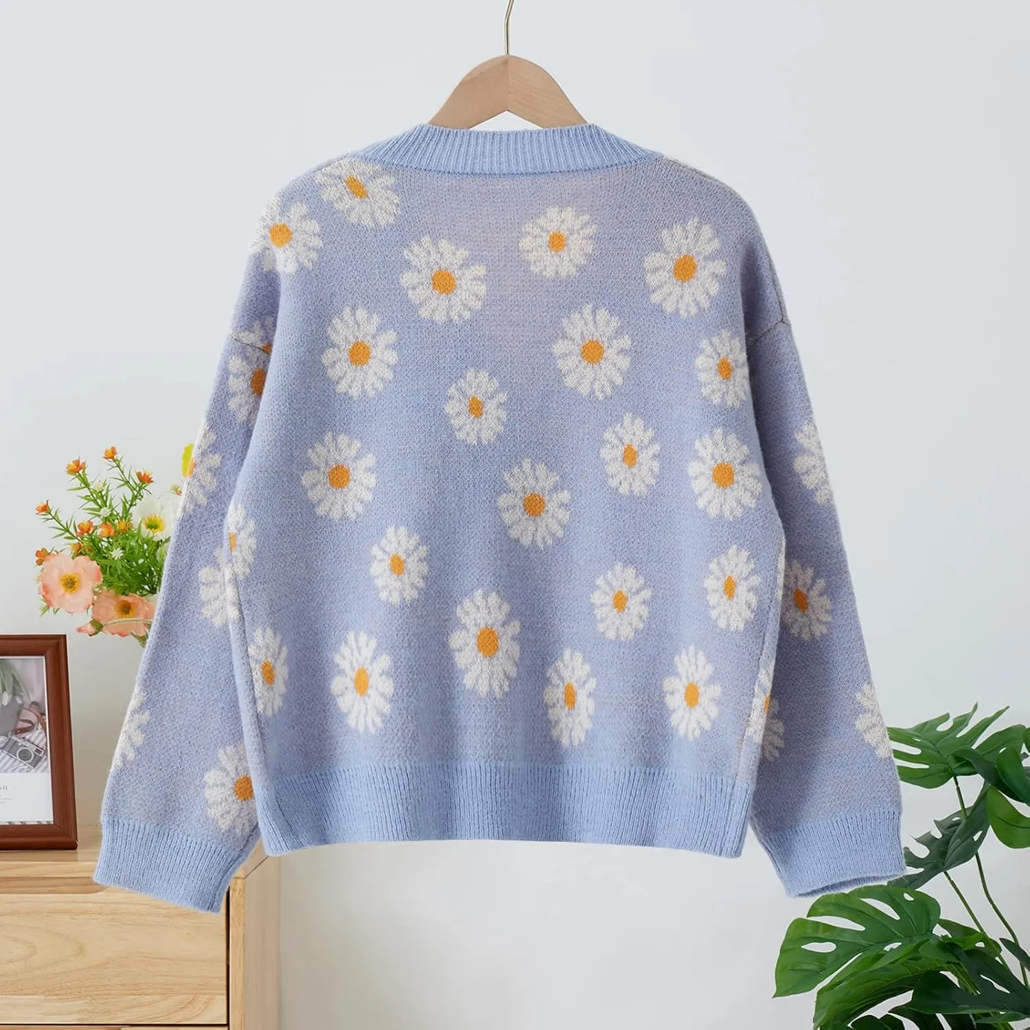 Women Valentines Day Heart Sweater Cardigan Long Sleeve Button Open Front Casual Loose Knit Sweater Outerwear