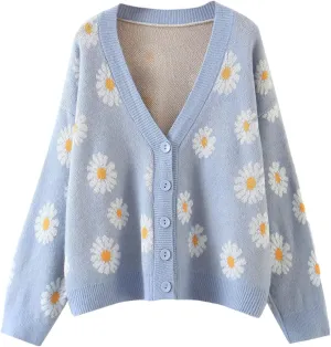 Women Valentines Day Heart Sweater Cardigan Long Sleeve Button Open Front Casual Loose Knit Sweater Outerwear