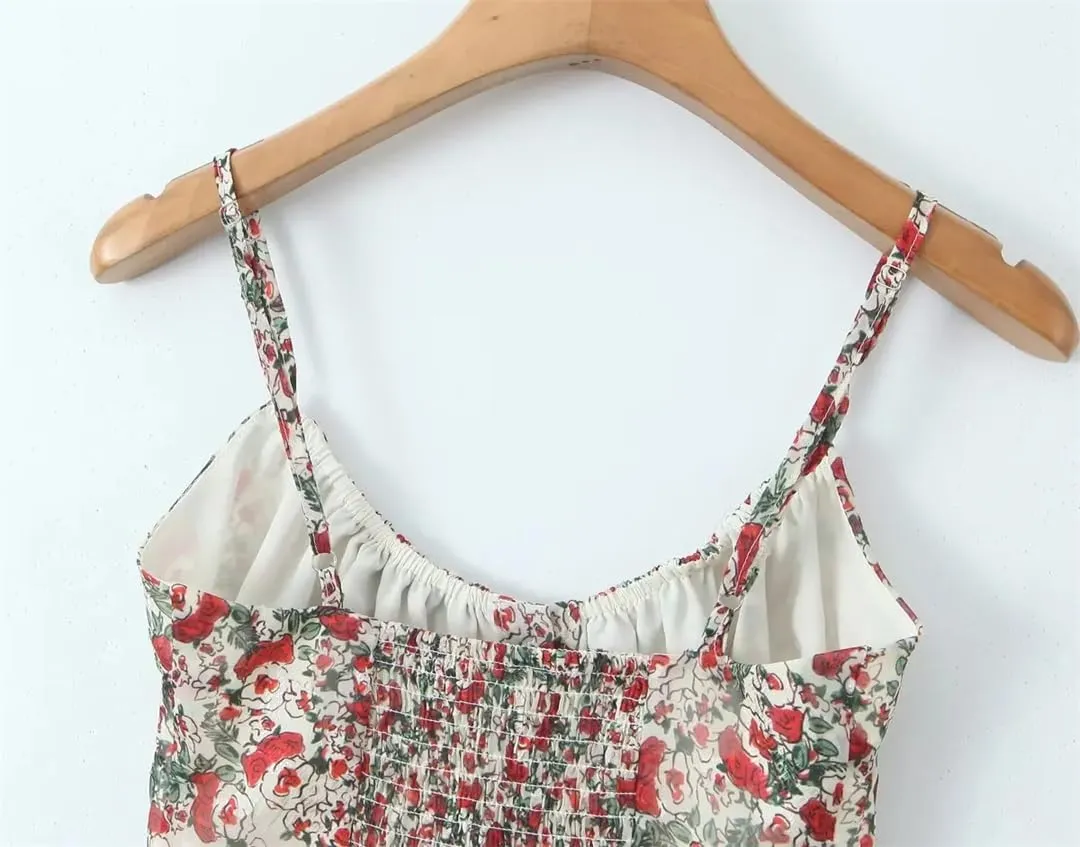 Women Vintage Floral Print Spaghetti Straps Camisole Camisole Sexy Tank Top Slim Crop Top