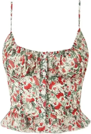 Women Vintage Floral Print Spaghetti Straps Camisole Camisole Sexy Tank Top Slim Crop Top