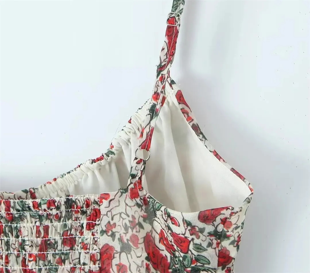 Women Vintage Floral Print Spaghetti Straps Camisole Camisole Sexy Tank Top Slim Crop Top