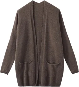 Women Wool Cardigan V-Neck Merino Wool Knitwear Sweaters Solid Pockets Soft Top