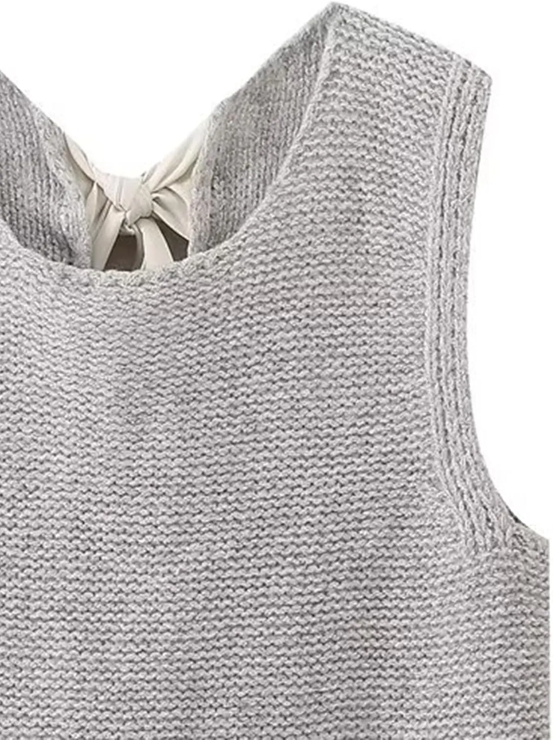 Women Y2k Bow Tie Sweater Vest Top Back Split Sleeveless Crochet Short Sweater Shirt Casual Knit Cardigan Tank Tops