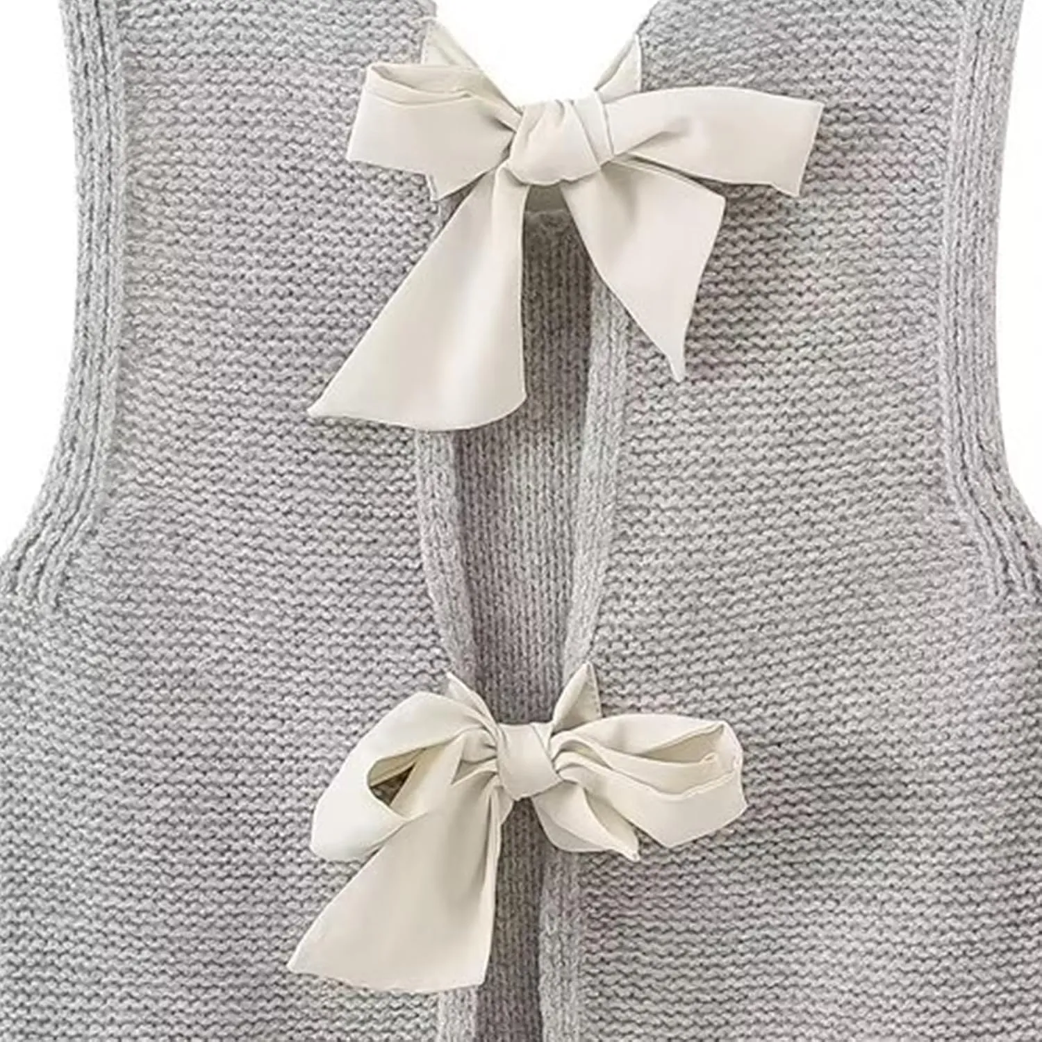 Women Y2k Bow Tie Sweater Vest Top Back Split Sleeveless Crochet Short Sweater Shirt Casual Knit Cardigan Tank Tops