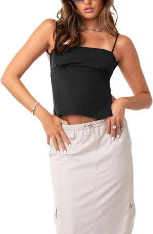 Women Y2K Lace Trim Crop Top V Neck Spaghetti Strap Camisole Top Sleeveless Summer Streetwear