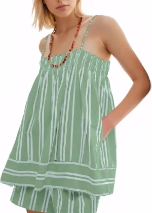 Women Y2k Striped Tank Top Spaghetti Strap Babydoll Camisole Top Sleeveless Backless Peplum Tops Streetwear