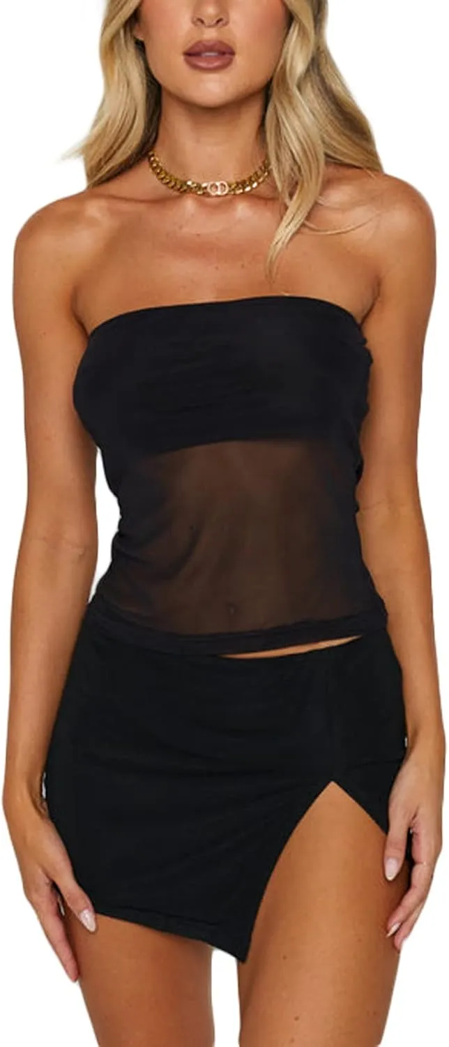 Women Y2k Tube Top Strapless Backless Bandeau Going Out Crop Top Aesthetic