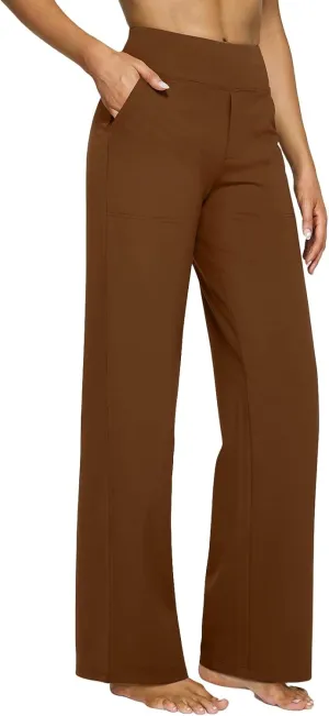 Women Yoga Pants High Waist Wide Leg Work Pants Comfy Stretch Lounge Trousers Solid Color Flare Sweatpants with Pockets
