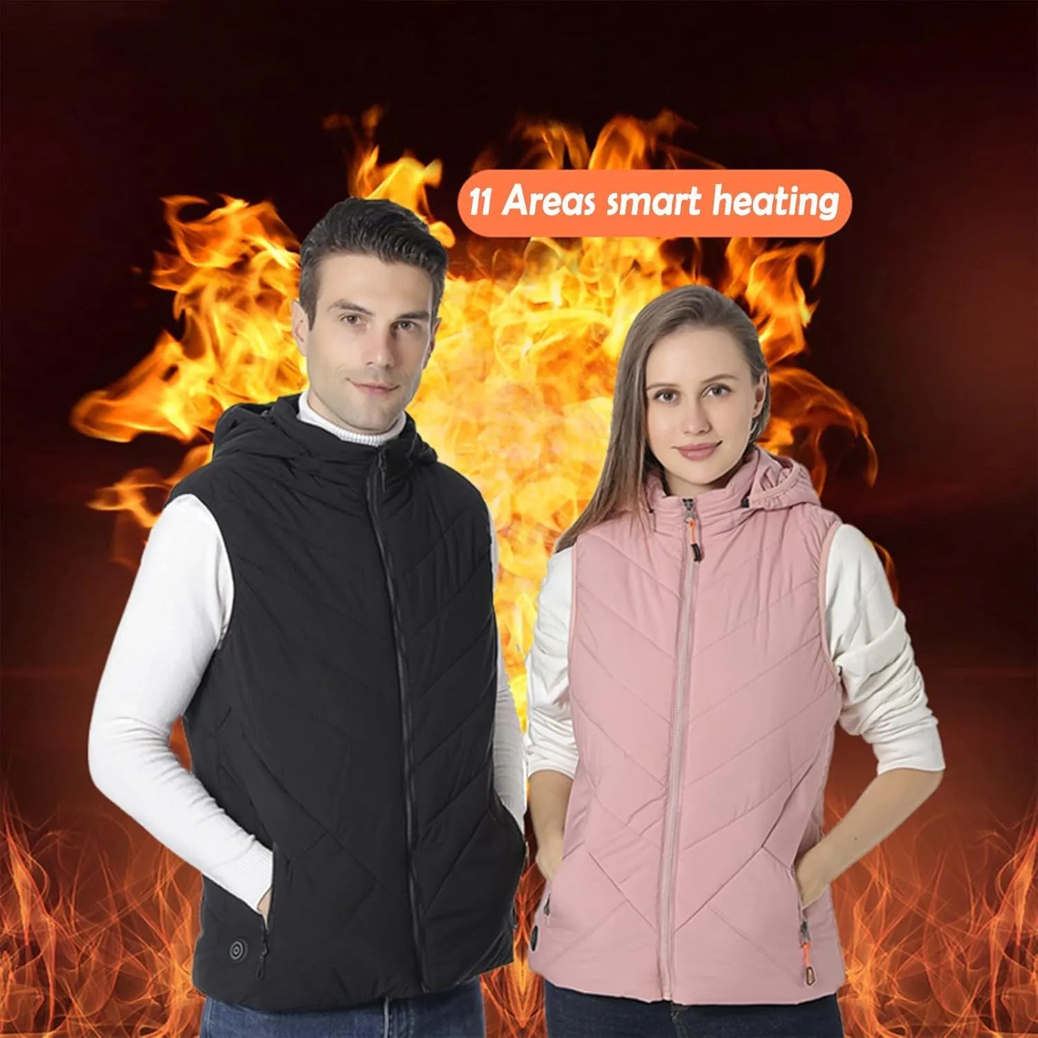 Womens 11 Areas Smart Heating Winter Heated Solid Padded Cotton Vest Warm Thick Vest Woman Winter Jacket Womens Coat