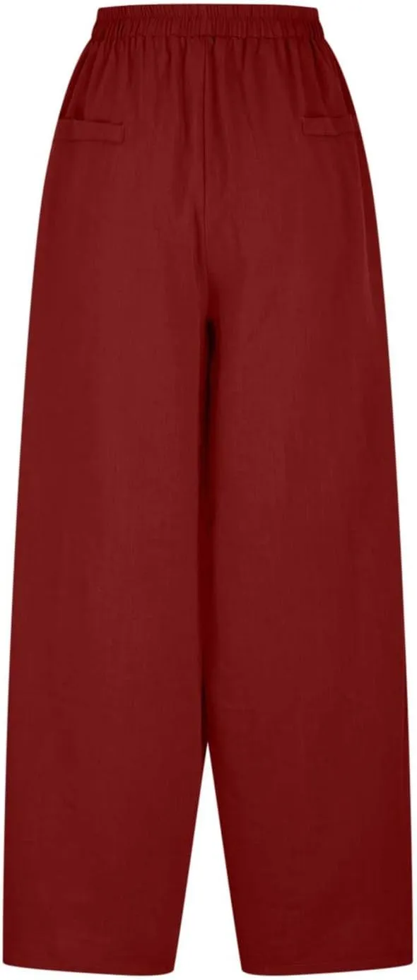 Women's Baggy Linen Pants Summer Casual Wide Leg Palazzo Trousers High Waisted Relax Fit Lantern Slacks with Pockets