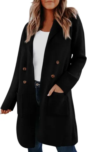 Womens Business Long Double Breasted Coats Lapel Collar Pea Coat Winter Slim Fit Jackets Fashion Trench Coat Outwear