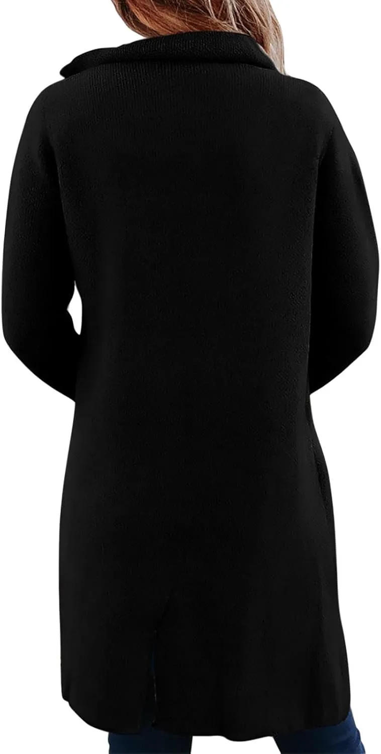 Womens Business Long Double Breasted Coats Lapel Collar Pea Coat Winter Slim Fit Jackets Fashion Trench Coat Outwear