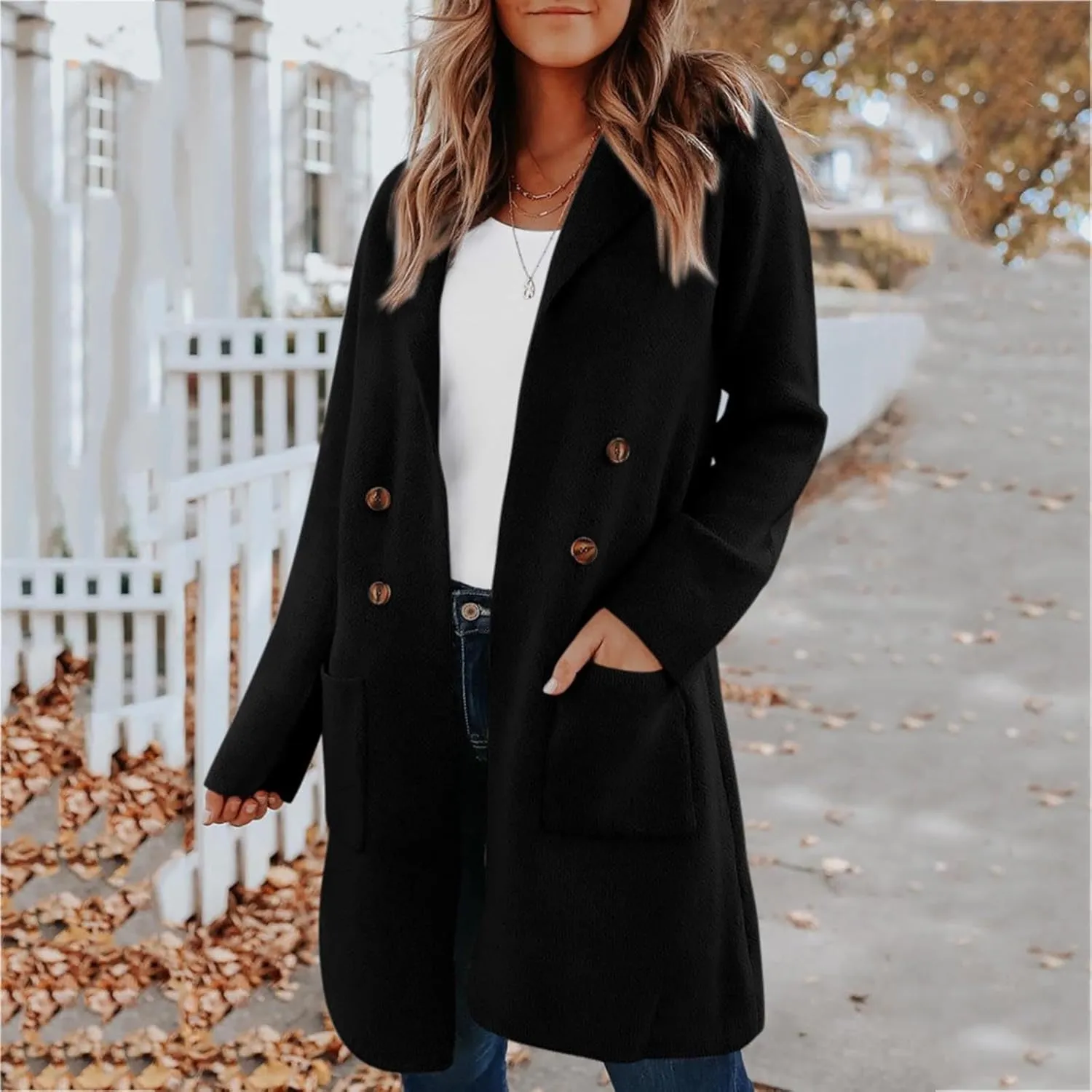Womens Business Long Double Breasted Coats Lapel Collar Pea Coat Winter Slim Fit Jackets Fashion Trench Coat Outwear