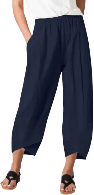 Womens Capri Pants High Waist Cropped Trousers Summer Wide Leg Drawstring Palazzo Ankle Vacation Pant with Pockets