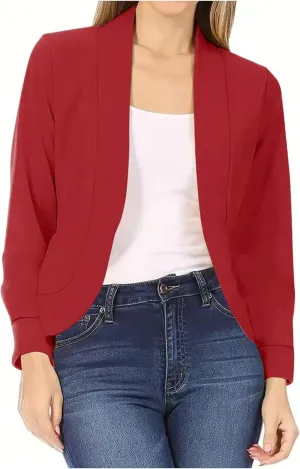 Womens Casual Blazers Long Sleeve Open Front Shrug Cropped Cardigan Jackets Fitted Work Office Knit Sweater Blazer