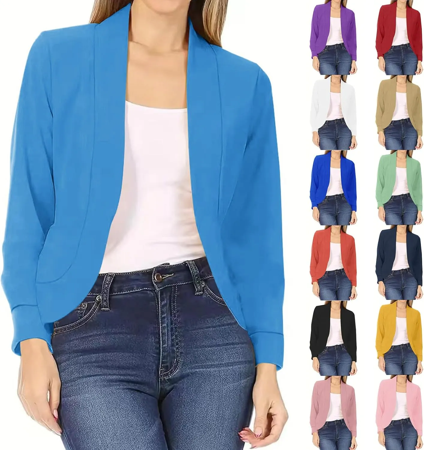 Womens Casual Blazers Long Sleeve Open Front Shrug Cropped Cardigan Jackets Fitted Work Office Knit Sweater Blazer