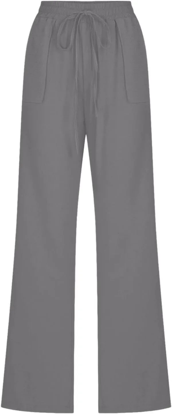 Womens Casual Cotton Linen Pants 2025 Lightweight Summer Relax Fit Elastic Waist Solid Lounge Beach Long Trousers