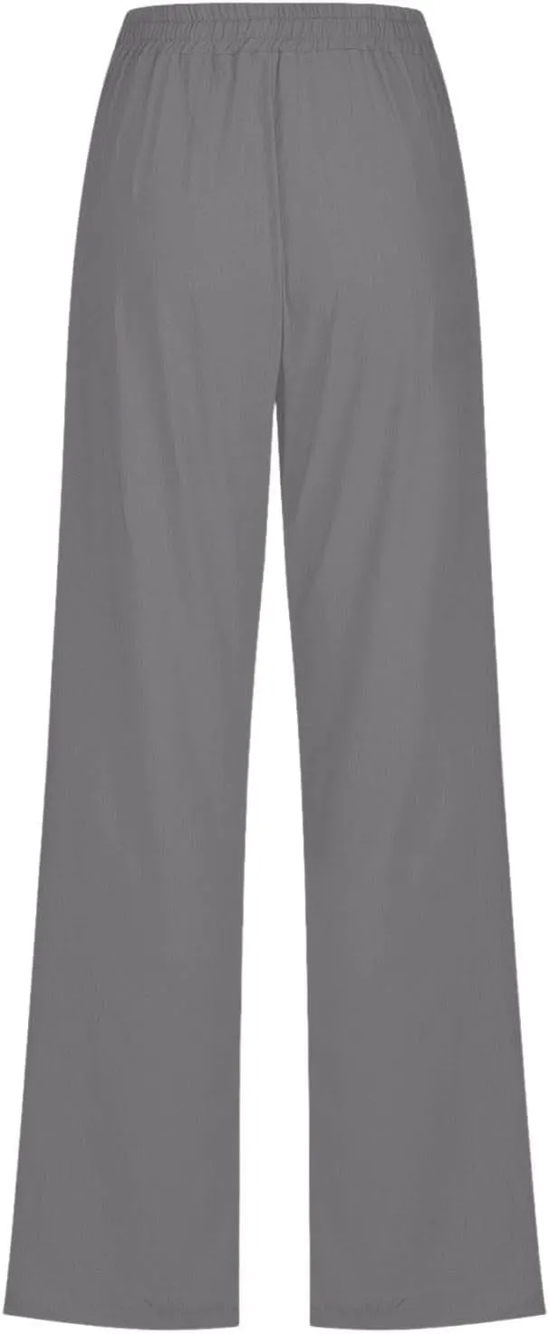 Womens Casual Cotton Linen Pants 2025 Lightweight Summer Relax Fit Elastic Waist Solid Lounge Beach Long Trousers