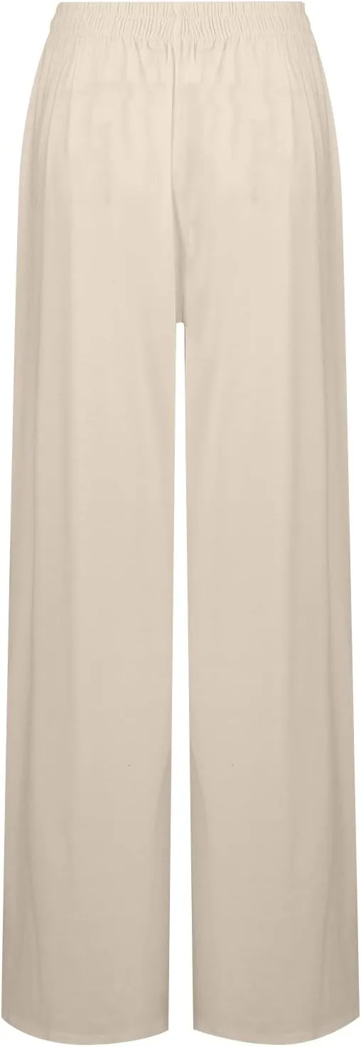 Women's Casual Cotton Linen Wide Leg Baggy Pants with Elastic Waist Relax Fit Lantern Trouser Casual Loose Trousers