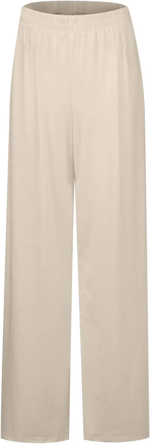 Women's Casual Cotton Linen Wide Leg Baggy Pants with Elastic Waist Relax Fit Lantern Trouser Casual Loose Trousers