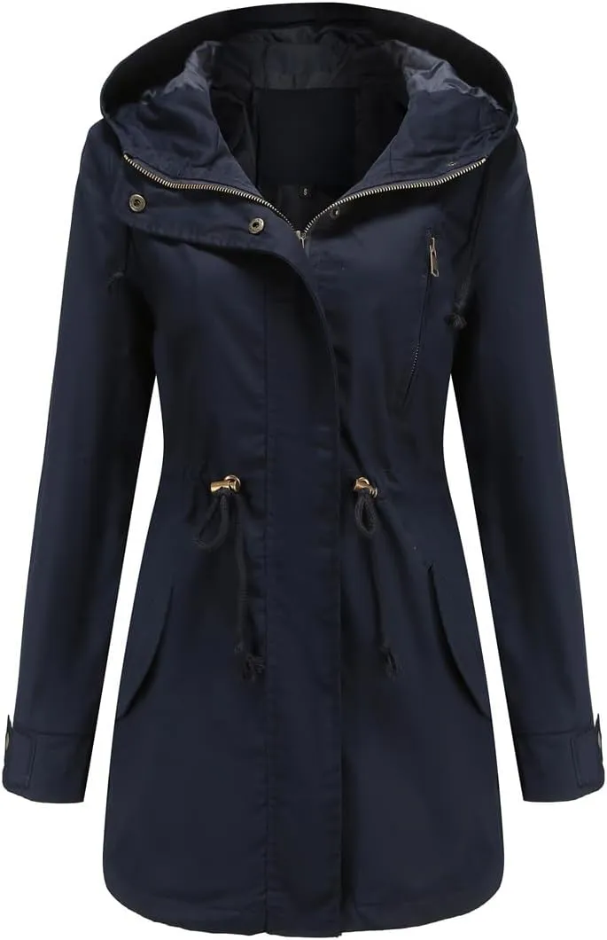 Women's Casual Ligtweight Military Jackets Anorak Utility High Waist Drawstring Zip Up Hood Coat